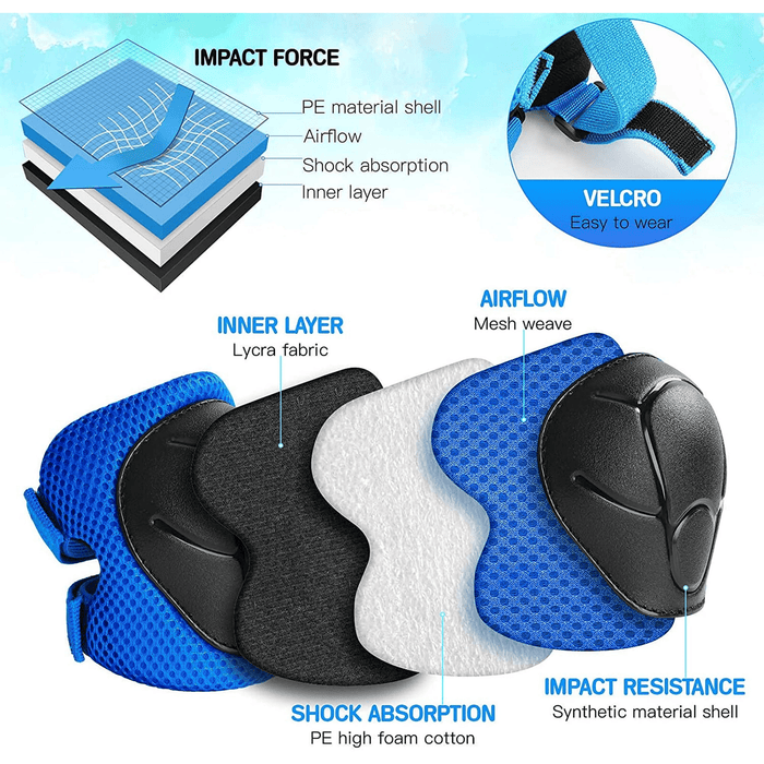 Kids Guards Protective Gear for 3-8 Years Toddlers, Blue Knee Pads Elbow Pads with Wrist 3 in 1 Sports Gear Set for Bike, Cycling, Roller Skating, Skateboard