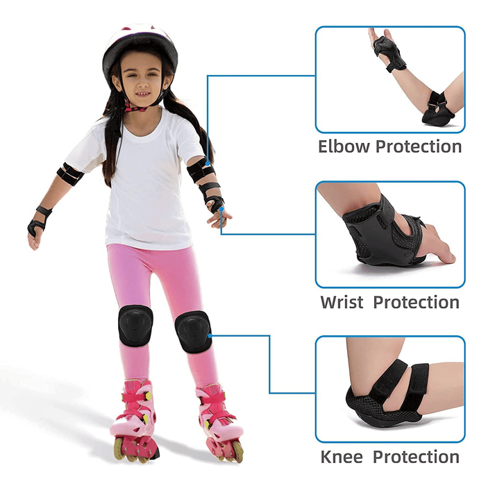 Kids Guards Protective Gear for 3-8 Years Toddlers, Knee and Elbow Pads with Wrist Guards 3 in 1 Sports Gear Set for Bike, Roller Skating, Skateboard, Black