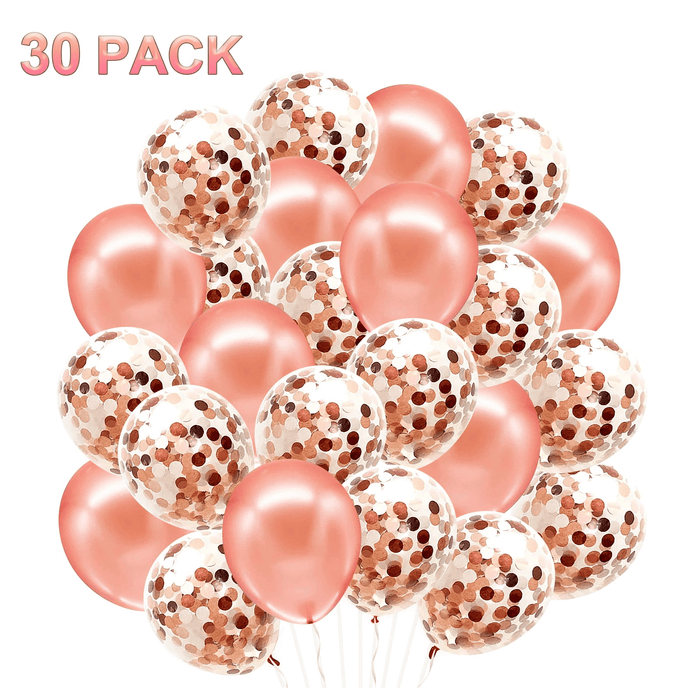 30 Pcs Rose Gold Balloons - 12 Inch Birthday Party Supplies with 10 Latex Balloons and 20 Confetti Balloons, Rose Gold Balloons Set for Birthday Baby Shower Party Decorations