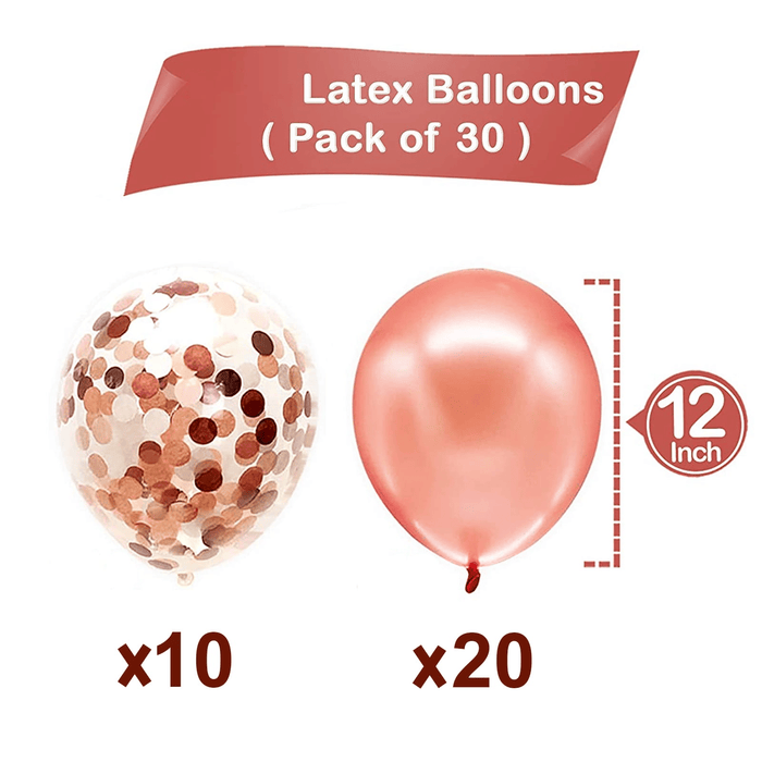 30 Pcs Rose Gold Balloons - 12 Inch Birthday Party Supplies with 10 Latex Balloons and 20 Confetti Balloons, Rose Gold Balloons Set for Birthday Baby Shower Party Decorations