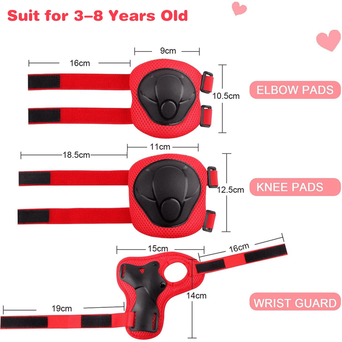 Kids Guards Protective Gear for 3-8 Years Toddlers, Knee Pads Elbow Pads with Wrist 3 in 1 Sports Gear Set for Bike, Cycling, Roller Skating, Red