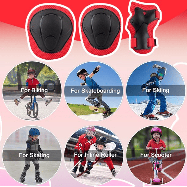 Kids Guards Protective Gear for 3-8 Years Toddlers, Knee Pads Elbow Pads with Wrist 3 in 1 Sports Gear Set for Bike, Cycling, Roller Skating, Red