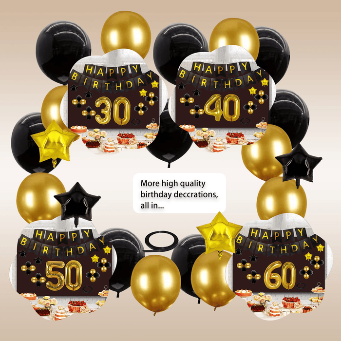 40th Birthday Decorations Kit, Large Number 40 Balloons, Black and Gold Happy Birthday Banner with Latex and Star Balloons, 40 Birthday Balloons Set Party Supplies, 24 Pack