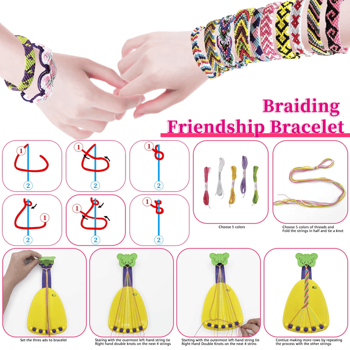 Braiding Friendship Bracelet Making Kit, Kids Jewelry Making Kit with 25 Pre-Cut Threads, Arts and Crafts Toy for 8-12 Year Old Girls Christmas Birthday Gifts