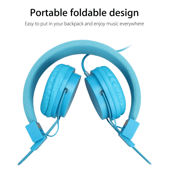 Kids Over Ear Headphones, Noise Cancelling Wired Earphone for Boys Girls, 3.5mm Foldable Headset Suitable for IOS Android Smartphones, Blue