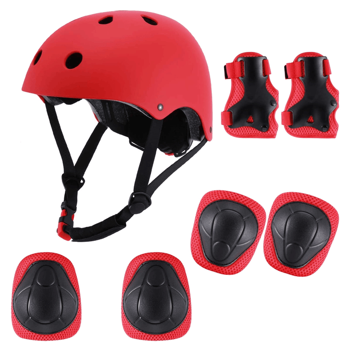 Adjustable Kids Helmet Set, Protective Gear Set with Knee Pads and Elbow Wrist Guards for 3~10yrs Girls Boys Bike Roller Skating Cycling Scooter, Red