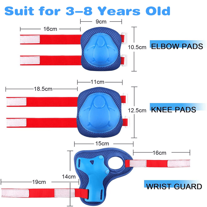 Kids Guards Protective Gear for 3-8 Years Toddlers, Blue+Red Knee Pads Elbow Pads with Wrist 3 in 1 Sports Gear Set for Bike, Cycling, Roller Skating, Skateboard