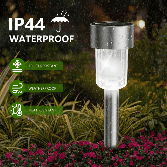 12 Pack Solar Lights Outdoor, Stainless Steel Solar Garden Lights, Waterproof LED Landscape Lighting for Pathway Patio Yard Walkway Decoration, Cool White