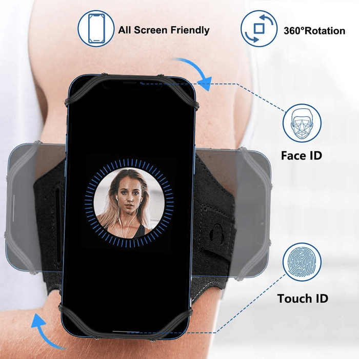 Armband Phone Holder, 360 Rotatable Forearm Arm Band Case Compatible with 4-6.7 Inch iPhone Android Samsung Pixel Smartphone for Hiking Biking Running (Black)