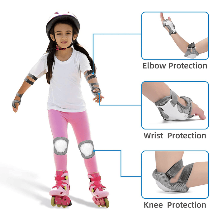 Kids Guards Protective Gear for 3-8 Years Toddlers, Gray Knee Pads Elbow Pads with Wrist 3 in 1 Sports Gear Set for Bike, Cycling, Roller Skating, Skateboard