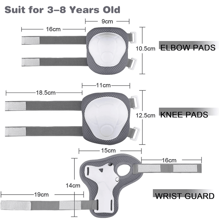 Kids Guards Protective Gear for 3-8 Years Toddlers, Gray Knee Pads Elbow Pads with Wrist 3 in 1 Sports Gear Set for Bike, Cycling, Roller Skating, Skateboard