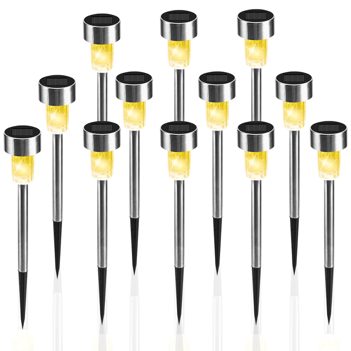 12 Pack Solar Lights Outdoor, Stainless Steel Solar Garden Lights, Waterproof LED Landscape Lighting for Pathway Patio Yard Walkway Decoration, Warm White