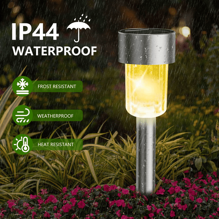 12 Pack Solar Lights Outdoor, Stainless Steel Solar Garden Lights, Waterproof LED Landscape Lighting for Pathway Patio Yard Walkway Decoration, Warm White