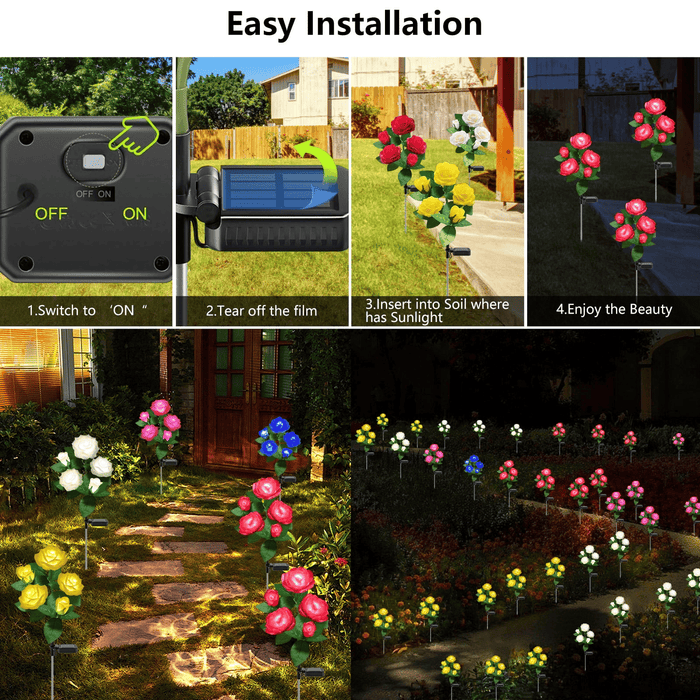 LED Solar Flower Light, Outdoor Solar Landscape Lights with 5 Rose Flowers, Waterproof Solar Garden Lights for Patio Yard Pathway Decoration, White