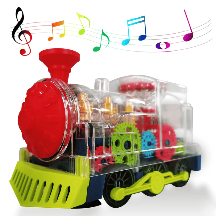 Gear Toy Train, Early Educational Transparent Kids Music Train Toy, Children Electric Rotating Mechanical Gear Train with Flashing Light Train Toy for Boys Toddlers