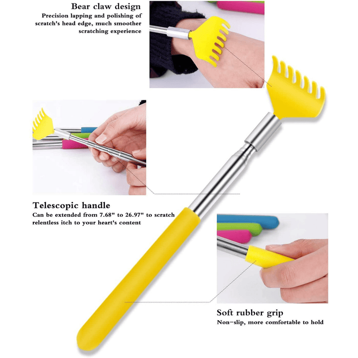 4 Pack Back Scratcher for Men Women, Extendable Stainless Steel Back Scratchers for with Carry Bag for Travel Office Home