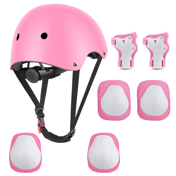 Adjustable Kids Helmet Set, Protective Gear Set with Knee Pads and Elbow Wrist Guards for 3~10yrs Girls Boys Bike Roller Skating Cycling Scooter, Pink