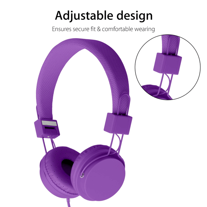 Kids Over Ear Headphones, Noise Cancelling Wired Earphone for Boys Girls, 3.5mm Foldable Headset Suitable for IOS Android Smartphones, Purple