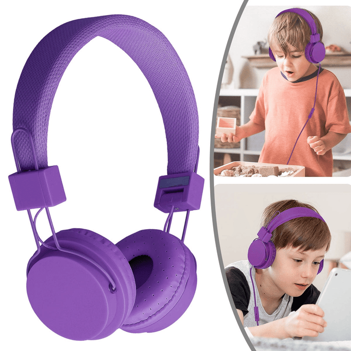 Kids Over Ear Headphones, Noise Cancelling Wired Earphone for Boys Girls, 3.5mm Foldable Headset Suitable for IOS Android Smartphones, Purple