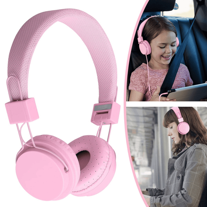 Kids Over Ear Headphones, Noise Cancelling Wired Earphone for Boys Girls, 3.5mm Foldable Headset Suitable for IOS Android Smartphones, Pink