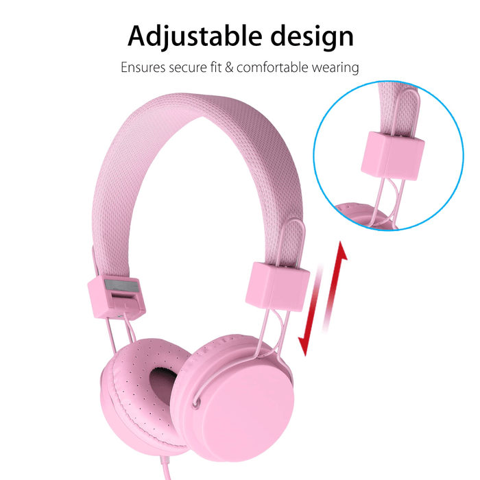 Kids Over Ear Headphones, Noise Cancelling Wired Earphone for Boys Girls, 3.5mm Foldable Headset Suitable for IOS Android Smartphones, Pink