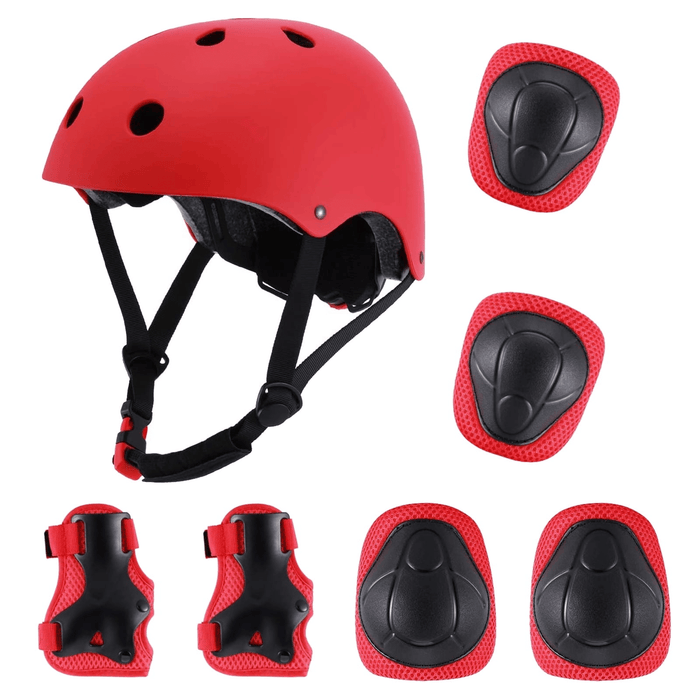 Kids Bike Helmet Set, Adjustable Helmet Elbow Wrist Guards for 3~10yrs Girls Boys, Protective Gear Set for Roller Skates Cycling Bike Rollerblading Scooter, Red