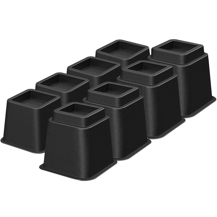 8 Pack Bed Risers, Heavy Duty Bed Furniture Risers, Adjustable Bed Elevators in Heights 3 or 5 inch, Stackable Risers for Sofa, Chair, Desk, Table Legs, Black