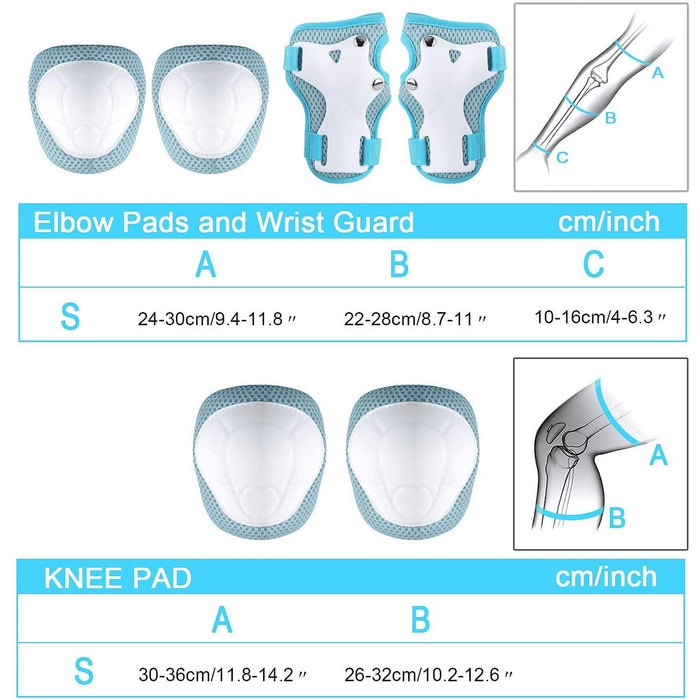 Kids Guards Protective Gear for 3-8 Years Toddlers, Light Blue Knee Pads Elbow Pads with Wrist 3 in 1 Sports Gear Set for Bike, Cycling, Roller Skating, Skateboard