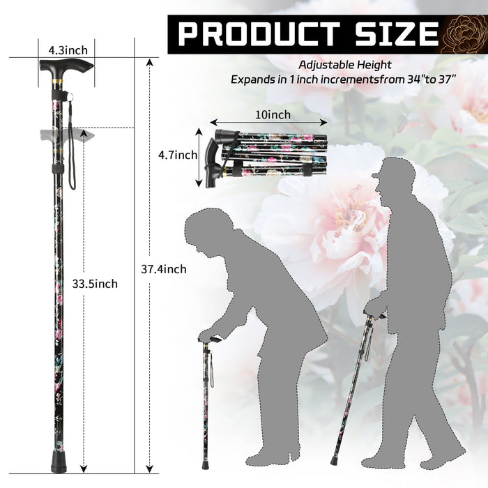 KEKOY Walking Cane for Women & Men, T Handle Portable and Foldable Walking Sticks for Seniors, Adjustable Walking Cane with 2 Replaceable Cane Tips