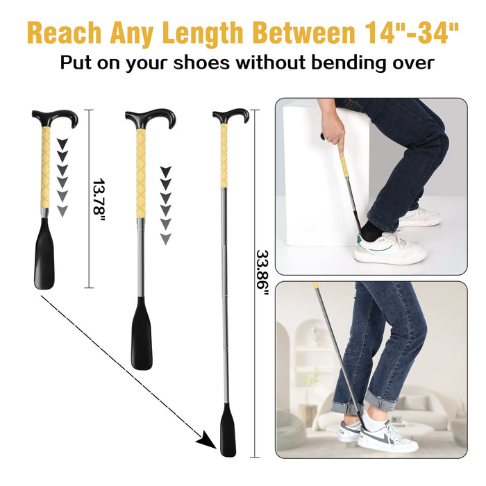 KEKOY Long Handled Shoe Horn, 14" to 34" Stretchable Plastic Shoehorn, Adjustable and Telescopic Shoe Lifter