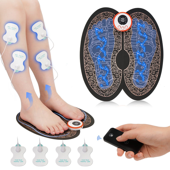 KEKOY EMS Foot Massager Mat with Remote Control, 2-in-1 Arms Massager & Legs Foot Massager with 8 Modes 19 Intensity and 4 Electrode Pads for Pressure Relief and Muscle Relax