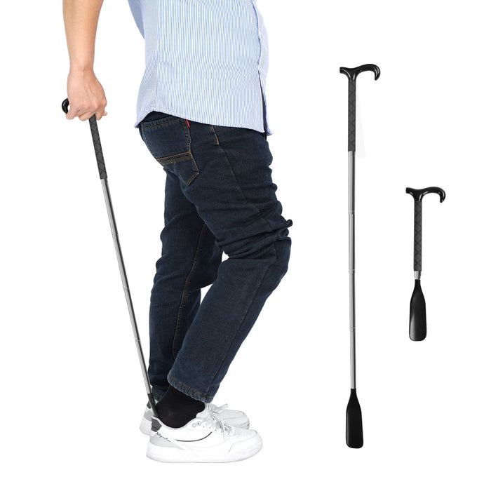 KEKOY Shoe Horn, 14" to 34" Long Handle Adjustable and Retractable Stainless Steel Long Shoehorn for Seniors with Travel Bag