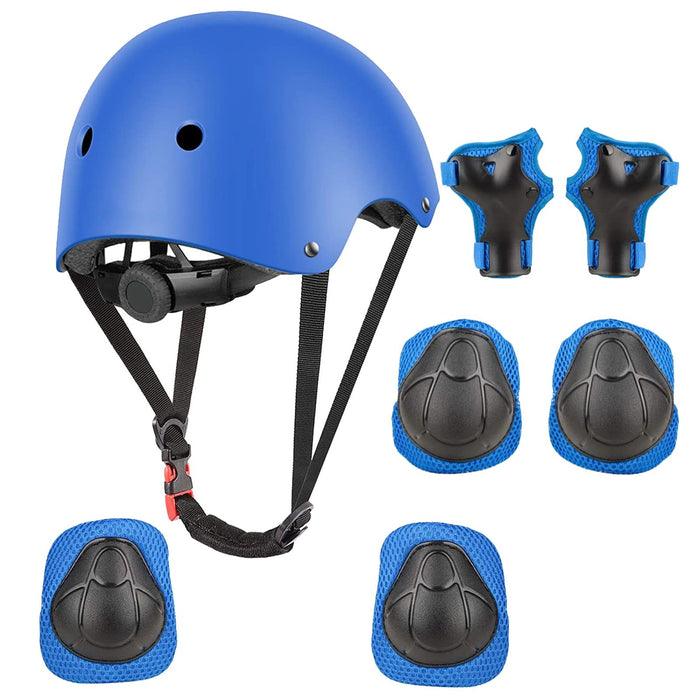 Adjustable Kids Helmet Set, Protective Gear Set with Knee Pads and Elbow Wrist Guards for 3~10yrs Girls Boys Bike Roller Skating Cycling Scooter, Blue