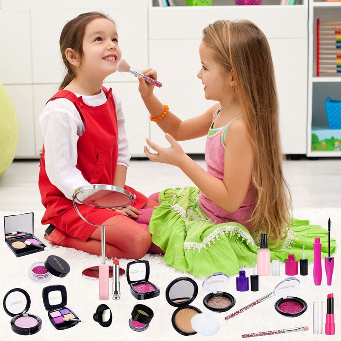 21 Pcs Pretend Makeup Kit for Toddlers, Girls Pretend Play Makeup Set with Cosmetic Bag, Pretend Play Set Cosmetics Toy for Kids Age 3, 4, 5 (Fake Makeup)