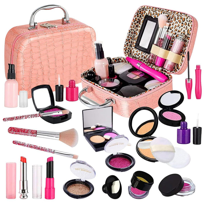 21 Pcs Pretend Makeup Kit for Toddlers, Girls Pretend Play Makeup Set with Cosmetic Bag, Pretend Play Set Cosmetics Toy for Kids Age 3, 4, 5 (Fake Makeup)