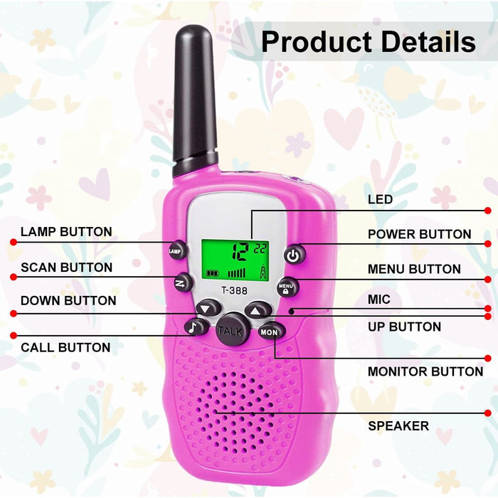 Walkie Talkie for Kids, 3 Miles Range Walky Talky Toys Stocking Stuffers Gifts for 3-12 Year Old Girls Boys Outdoor Adventures, 2 Pack, Pink