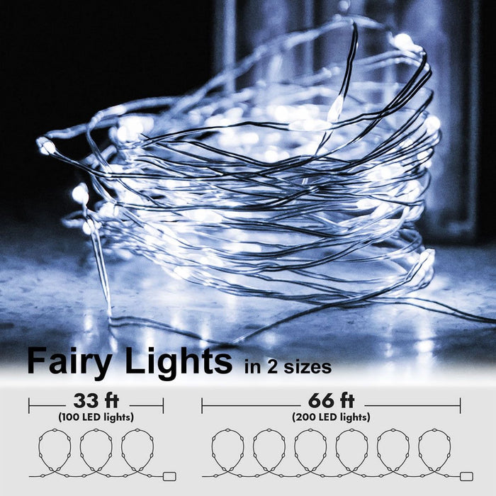 33 Feet 100 LED Fairy Lights with Remote Timer, Battery Operated Twinkle String Lights for Bedroom, Garden, Party, Christmas Indoor and Outdoor Decor, Cool White