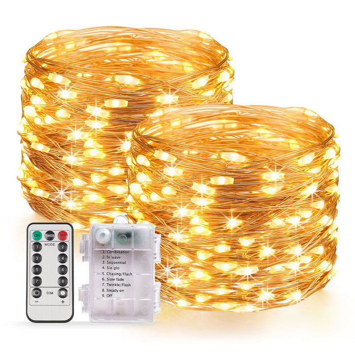 33 Feet 100 LED Fairy Lights with Remote Timer, 2 Pack Battery Operated Twinkle String Lights for Bedroom, Garden, Party, Christmas Indoor and Outdoor Decor, Warm White