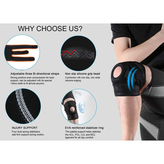 Knee Brace for Men and Women, Adjustable Knee Brace Support, Compression Sleeve for Meniscus Tear, ACL, Arthritis, Joint Pain, Runner, Sport, Black