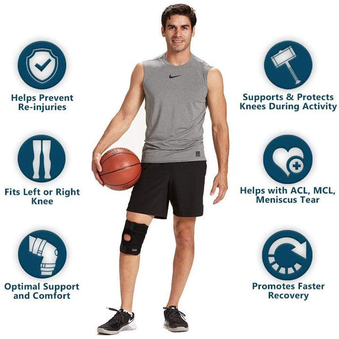 Knee Brace for Men and Women, Adjustable Knee Brace Support, Compression Sleeve for Meniscus Tear, ACL, Arthritis, Joint Pain, Runner, Sport, Black