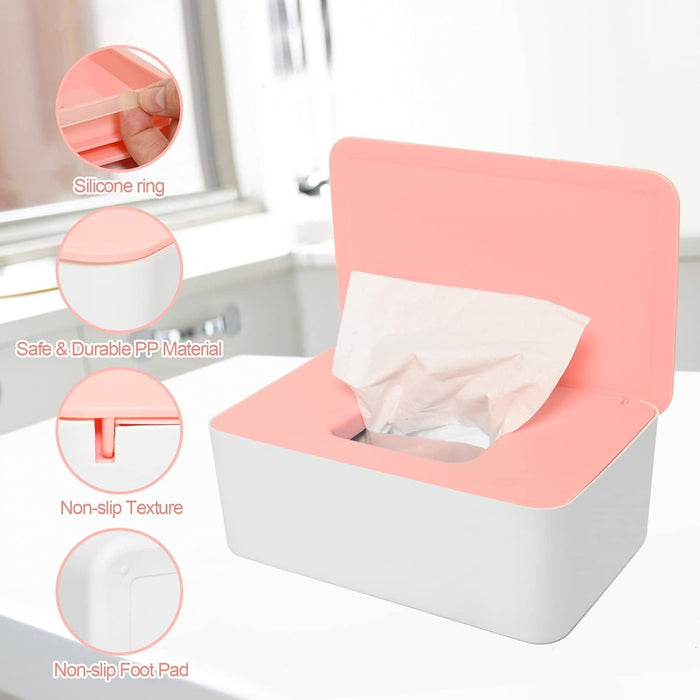 Baby Wipes Dispenser, Wipes Case, Baby Wipe Holder Tissue Storage Box Holder with Sealing Design for Home Office, White & Pink