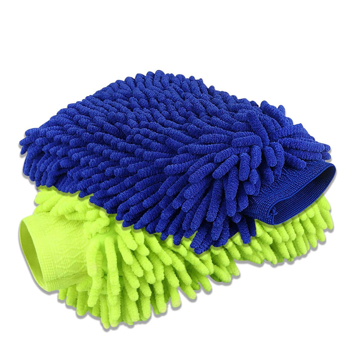 Car Wash Mitt 2 Pack, Microfiber Wash Mitt for Car Cleaning Mitts Tools, Chenille Scratch-Free Car Washing Gloves Waterproof Car Wash Kit Accessories (Blue + Green)