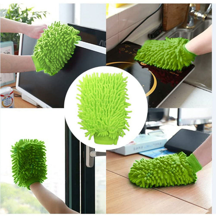 Car Wash Mitt 2 Pack, Microfiber Wash Mitt for Car Cleaning Mitts Tools, Chenille Scratch-Free Car Washing Gloves Waterproof Car Wash Kit Accessories (Blue + Green)