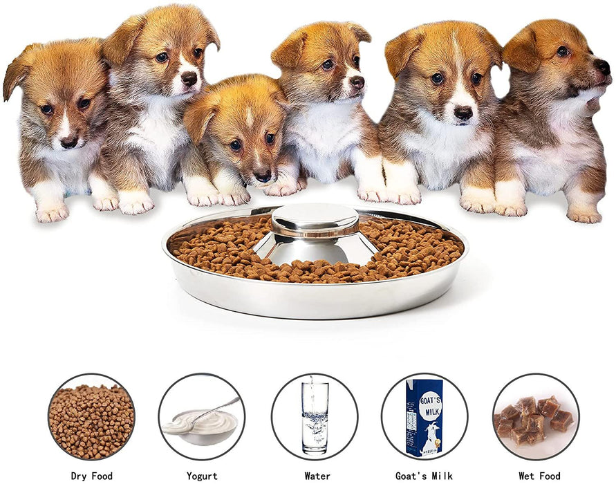 Puppy Feeder Bowl, Stainless Steel Dog Bowls for Puppy, Food Feeding Weaning Bowl for Small Medium Large Dogs (Medium Size, 11.8 Inch)