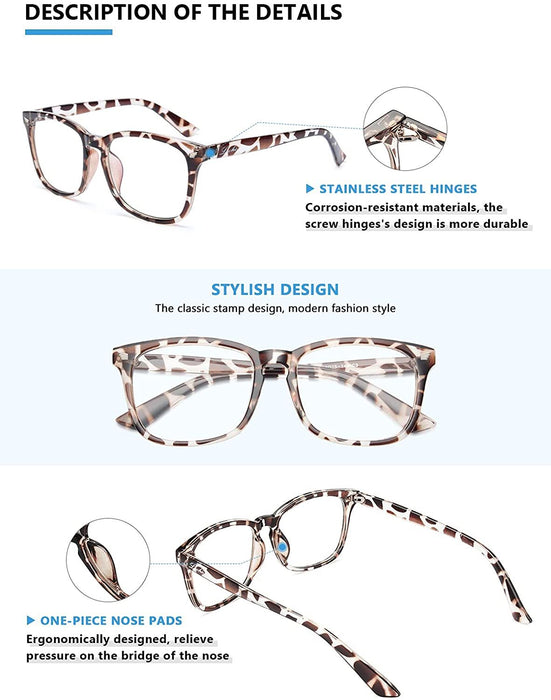 Blue Light Blocking Glasses, Computer Gaming Glasses for Women Men, Anti Eyestrain & UV Glasses, Leopard