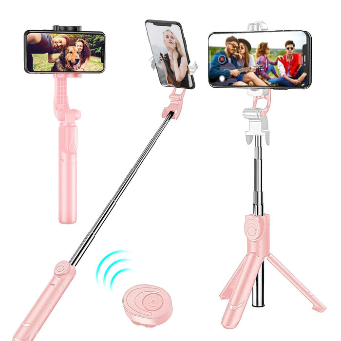 Tripod Stand Selfie Stick, Extendable Bluetooth Selfie Stick with Wireless Remote Compatible with iPhone XR/XS/X/8/Plus/7/Plus/SE/6S/6/Plus, Galaxy S9/S8/S7/S6, Android, More, Pink