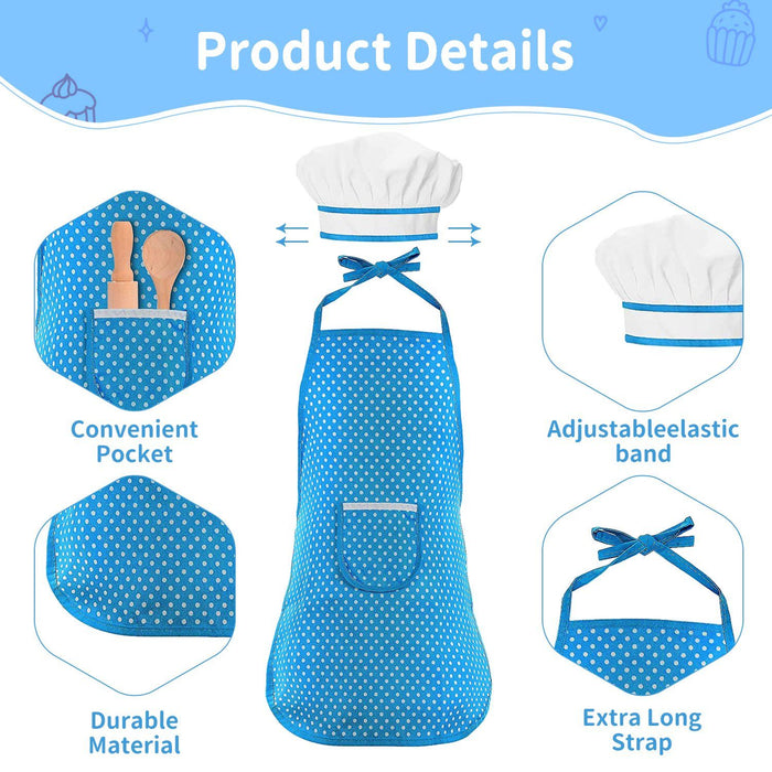 11 Pcs Kids Aprons for Girls Boys, Kids Cooking and Baking Sets, Chef Hat Apron Pretend Play Costume Set for Toddlers Age 3-8, Blue	18548