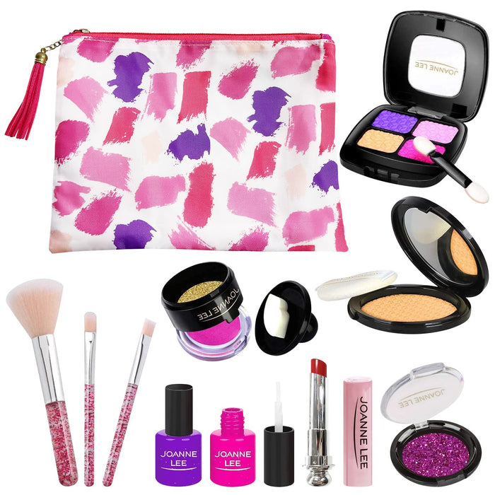 Pretend Makeup Kit for Girls, 11 Pcs Fake Makeup Set with Cosmetic Bag, Toddler Beauty Set Makeup Toy for 3, 4, 5, 6, 7, 8 Years Old Girls Birthday Gifts