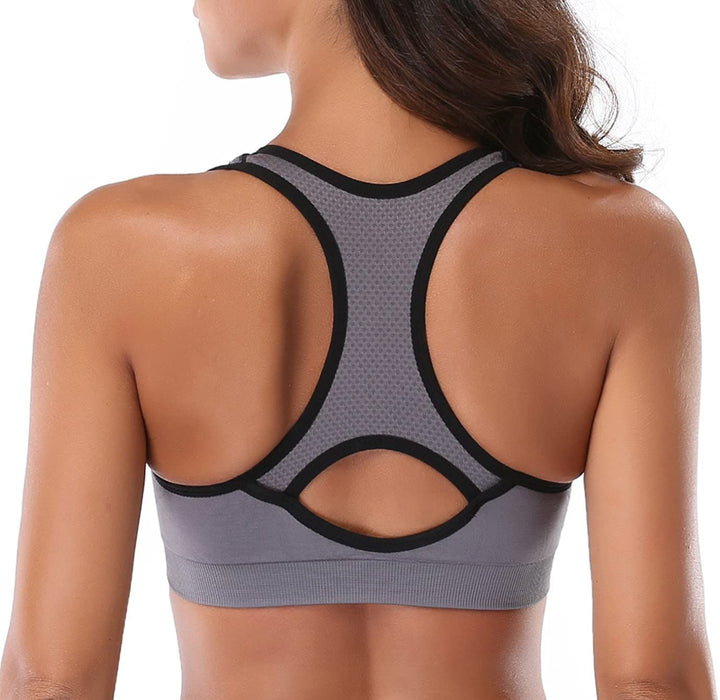 3 Pack Racerback Sports Bras for Women, Seamless High Impact Bra with Pad for Yoga Gym Workout Fitness, XL Size (Gray)