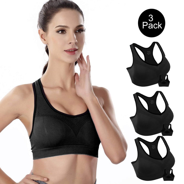 3 Pack Racerback Sports Bras for Women, Seamless High Impact Bra with Pad for Yoga Gym Workout Fitness, XXL Size (Black)